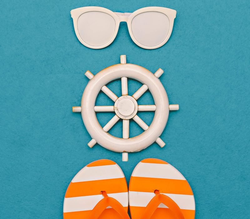 Marine style. Flip-flops and sunglasses. Minimal art